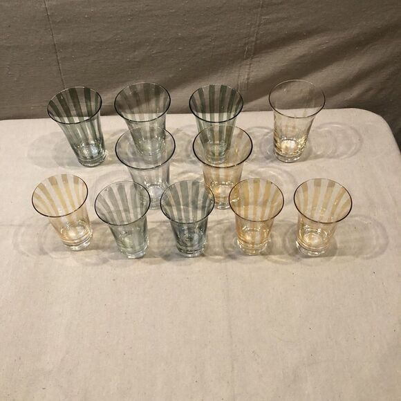 Vtg SP Collection 1997 Handmade in Poland Glass Clear Striped Glass 11pc Green - Picture 2 of 11